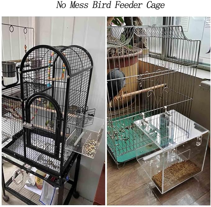 Automatic Bird Feeder for Cage, Automatic Acrylic Bird Feeder No Mess Bird Cage for Small Bird Parrots Canary Parakeet Budgerigar Crested Myna Cockatiel (Small)