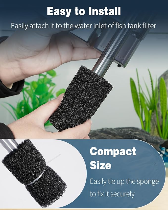 Pawfly 12 Pack Pre-Filter Sponge, Aquarium Filter Sponge 0.4" Intake Sponge Foam Roll for Small Fish Shrimp Fry Fish Tank Covers Accessories