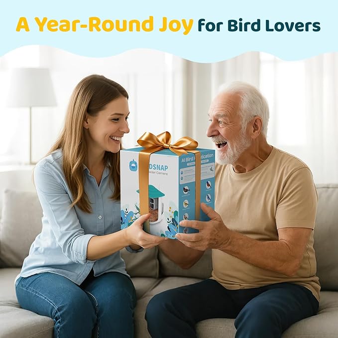 birdsnapÂź TUC Bird Feeder with Camera 2K HD Live with 32GB Card Auto Detect & Notify AI Identify Camera Birds Feeders Solar Powered Wireless Outdoors Backyard Gift for Mom Dad Birds Lover, 2.4G WiFi