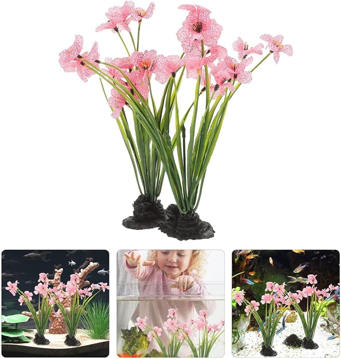 Balacoo 2 Pcs Pink Fish Tank Decor: Plastic Realistic Aquarium Plants | Silk Aquarium Plants for Betta Fish Tank Landscaping Decorations (Pink, 8.3 Inch)
