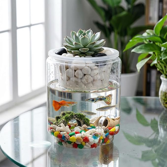 Mini Plastic Fish Bowl, 30 Oz Decorative Small Fishbowl with Hydroponic Basket, Unbreakable Aquarium Fish-Bowls for Party Decorations, Centerpiece Vases, Hydroponic Planter and Home Decorations