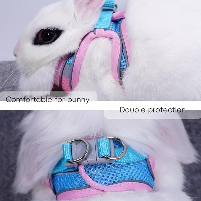 Rabbit Harness and Leash Set Escape Proof, Adjustable Soft Padded Vest, Breathable Mesh Bunny Harness with Reflective Strap, Safe for Small Animals(Green,S)