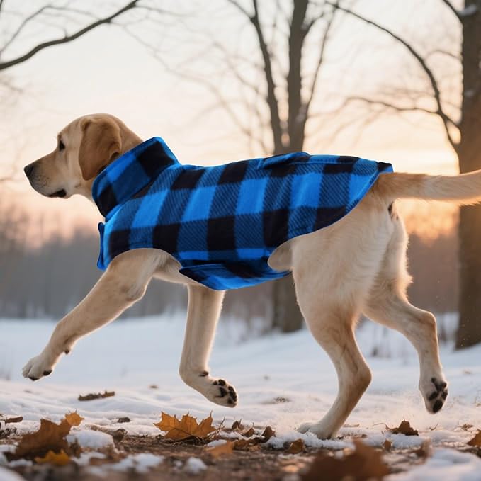 ASENKU Dog Winter Coat, Fleece Doggie Jacket Plaid Reversible Vest Waterproof Windproof Cold Weather Clothes for Small Medium Large Dogs (Blue, XL)