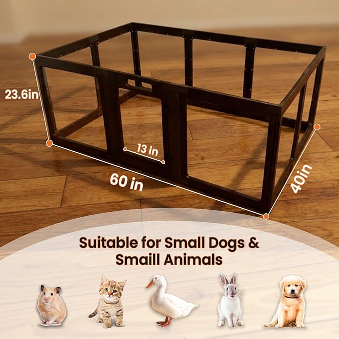 Transparent Indoor Dog Playpen with Safety Lock, Indoor Dog Fence for Small & Medium Pets | Secure, Stylish, Easy Clean Play Pen for Dogs & Pets with Scratch Resistant Panels (Black, 10 Panel)