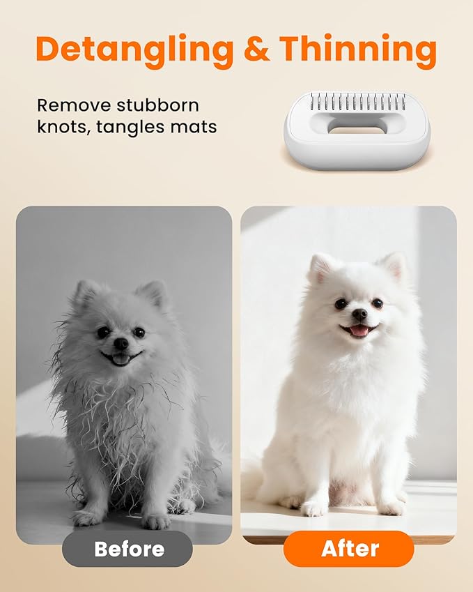 Vacuum Dog Brush for Shedding, 4-in-1 Self-Cleaning Slicker & Undercoat Rake, Deshedding Grooming Tool, Anti-Static, Massage & Combing All In One! (White)