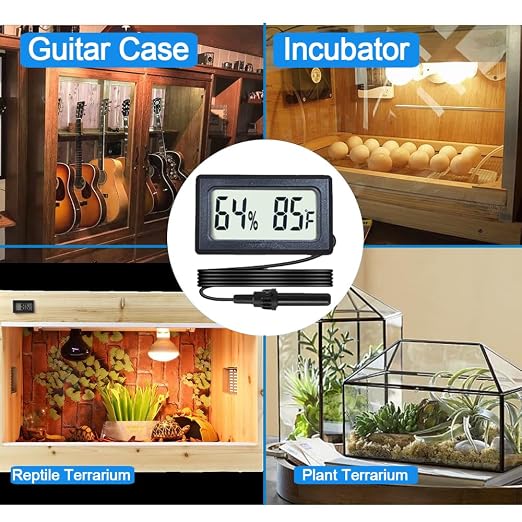 2-Pack Mini Digital Hygrometer Thermometer Gauge with Probe LCD Display | Temperature Fahrenheit Humidity Meter for Incubator Reptile Plant Terrarium Sealed Containers Guitar Case