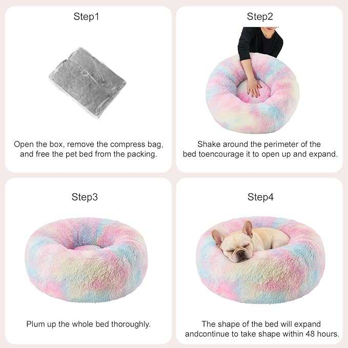 Dog Calming Beds for Small Medium Large Dogs - Round Donut Washable Puppy Dog Bed, Anti-Slip Faux Fur Fluffy Donut Cuddle Anxiety Cat Pet Bed(28'' Color)
