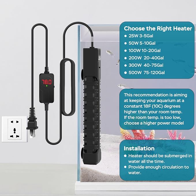 AquaMiracle Aquarium Heater, 500W Submersible Fish Tank Heater with LED Digital Display, Overheat Protection & Auto Power-Off When Out of Water, for Freshwater and Saltwater Fish Tanks (75-150 Gal)