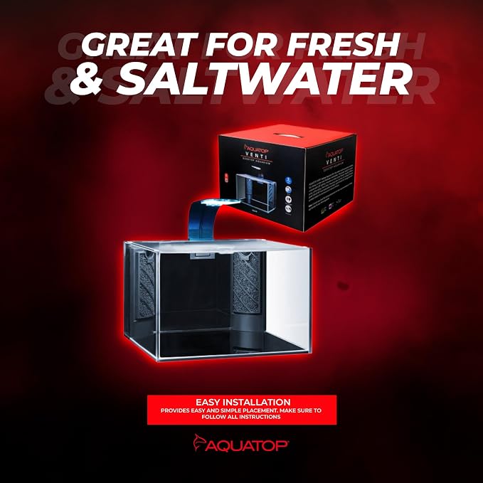 Aquatop Venti Professional Showcase Glass Aquarium Kit, 5-Gal - All-in-One for Freshwater - LED Light, Breza Air Pump & Replaceable Filter Cartridge | Freshwater setup, LED light, Breza air pump, replaceable filter cartridge