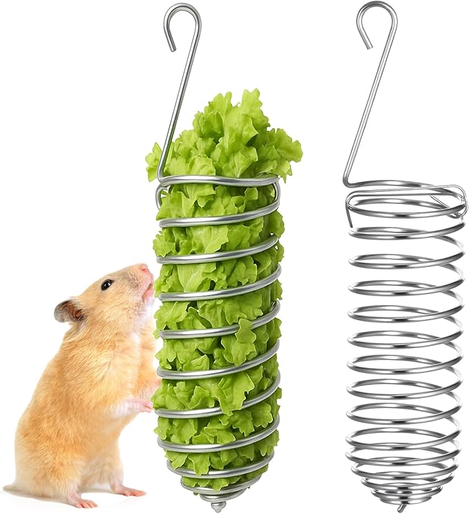 2Pcs Rat Enrichment Toys Stainless Steel Bird Food Holder Rat Parrot Foraging Toy Hanging Rodent Toy Fruit Vegetable Holder Puzzle Toys Slow Feeder Parakeet Foraging Mice Cage Accessories