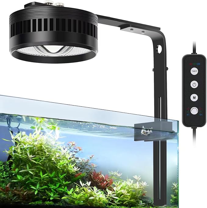 AQQA Aquarium Clip-On Stream Light with Controller, LED Fish Tank Light | with 3 Modes (White/RGB/Full Spectrum), Timer & 6 Brightness Levels, Adjustable Clamp for Freshwater Plants Fish Tanks 35W