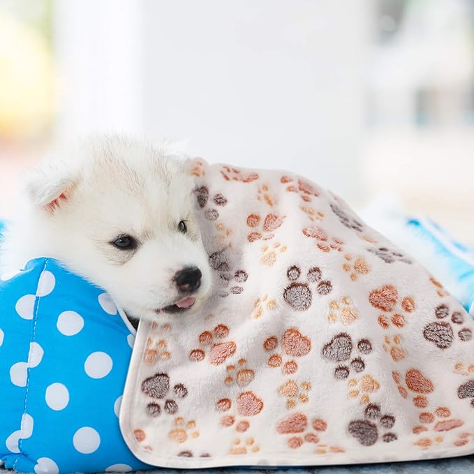 Tatuo 4 Pack Fleece Dog Blankets for Puppy Cats Multi-Size Sleep Mat for Pet Guinea Pig Soft Washable Warm Crate Bed Puppy Teething Toys Print Pattern Blanket Indoor(Mixed Color,41 x 30 Inch,Paw)