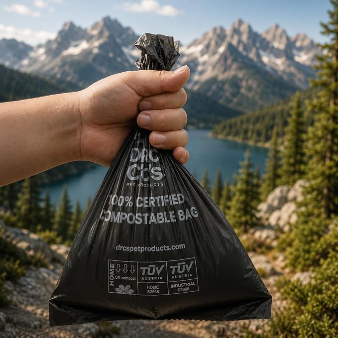 100% Certified Compostable Dog Poop Bags - Dr. C's Premium Dog Poop Bags - 120 Bags / 8 Rolls, Extra thick, Leak Proof, Unscented, Plant Based, Earth Friendly and USA Owned