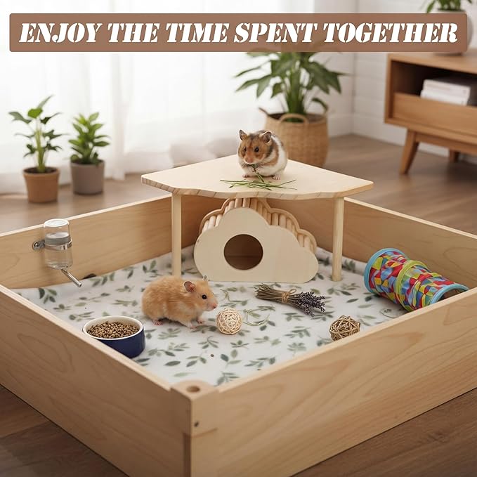 BreezeHug 4 Pcs Hamster Platform Hideout Wooden Tunnel Ladder Playhouse Hamster Game Climbing Toy with Platform Cage Accessories for Pets Dwarf Syrian Mice Degus Gerbils Squirrel(Cloud)
