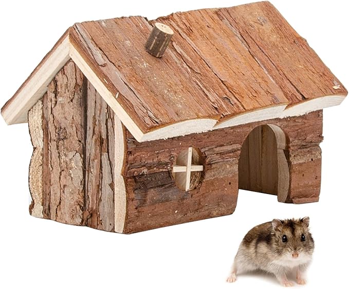 Hamster Wooden Hideout House Natural Pet Rats Climbing Play Hut Hideaway Room for Dwarf Hamster, Small Mouse, Rat,Gerbil and Other Pet Small Animals