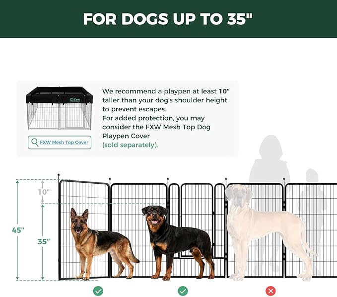 FXW Rollick Unleashed Dog Playpen for Indoor, Yard, RV Camping, 45 inch 16 Panels Dog Pen with Connectors (Pack of 2) for Large Dogs│Patented