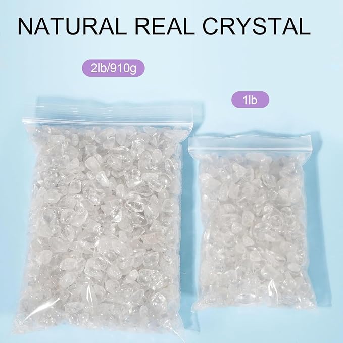 gemshan 2lb Clear Quartz Chips Natural Crushed Crystal Chip Bulk 7mm-9mm Tumble Healing Crystal Stone for Aquarium Vase Plant Decoration Jewelry DIY