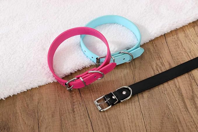 Rose Red Soft Leather Dog Collar for Small,Medium, Large Dog, Comfortable and Adjustable(Wide: 0.95'' for Dog's Neck: 13''~18'', Rose Red, L)