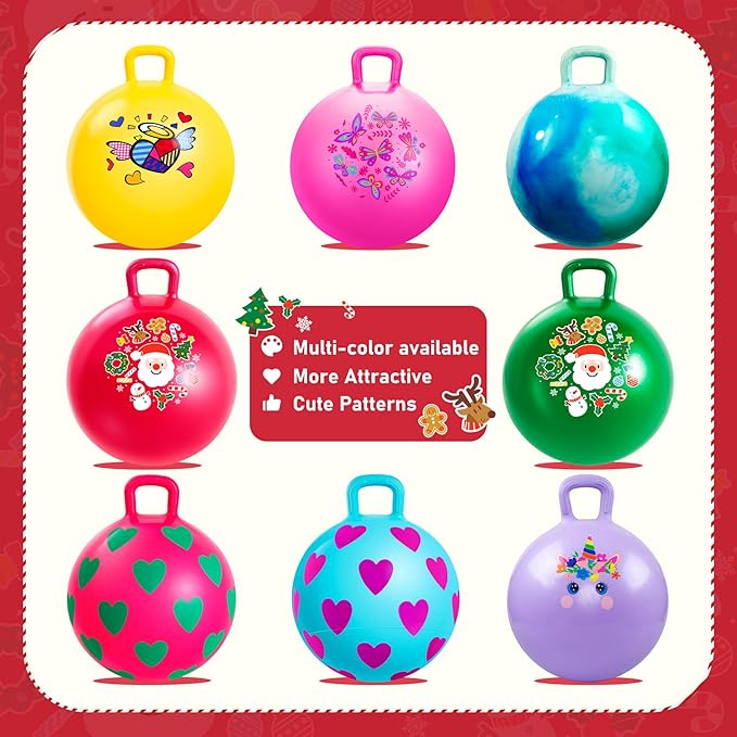Hopper Ball for Kids 18In Sit On Bouncy Balls with Handle for Indoor Outdoor Active Play, Green Christmas Inflatable Boys Girls Gifts for 4 5 6 7 8 Years Old with Christmas Reindeer Ears