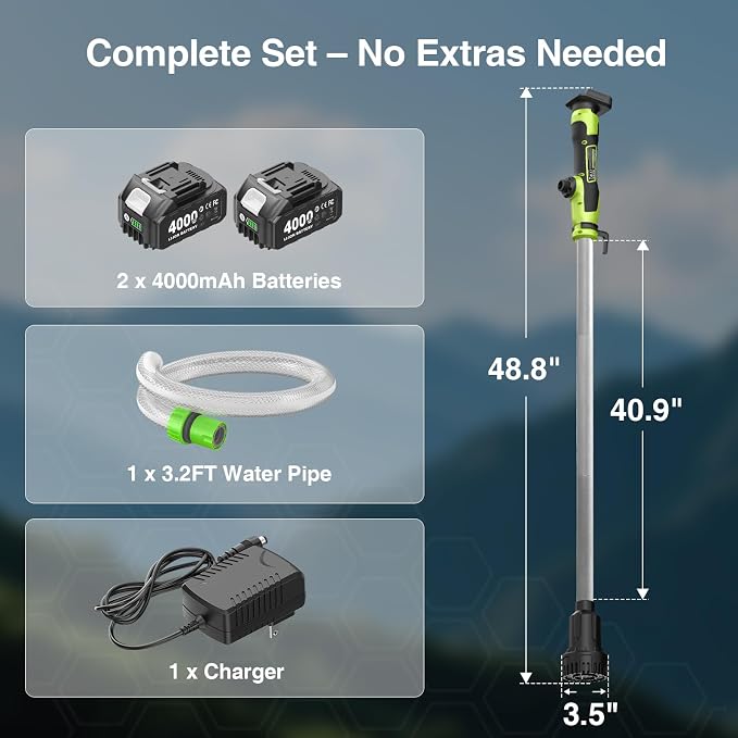 Taskstar Cordless Stick Water Transfer Pump, 2×4.0Ah Rechargeable Batteries | 720GPH High Flow, 32FT Max Lift, Portable Stick Body, Easy for Pool, Garden, Pond, Boat, RV, Rain Barrel Outdoor Draining
