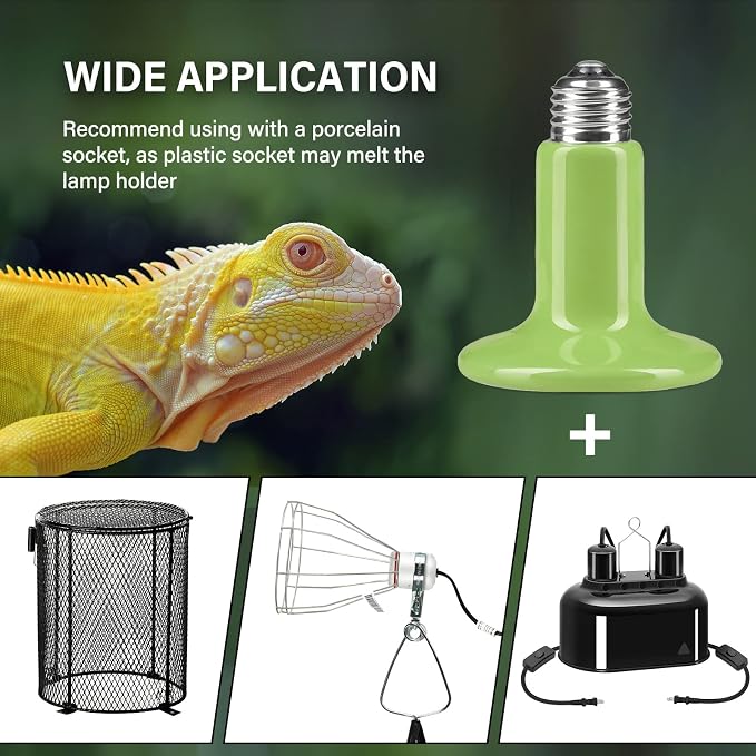 Simple Deluxe 150W 2-Pack Ceramic Heat Emitter Reptile Heat Bulb No Light, LCD Digital Aquarium Thermometer, for Reptile Amphibian, 2 Pack, Green