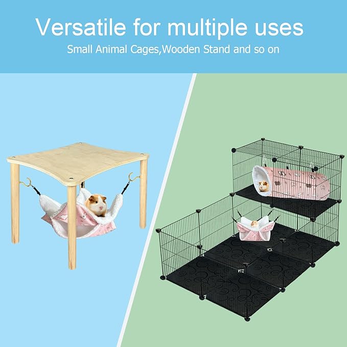 Small Pet Hammock & Tunnel Set for Ferrets, Guinea Pigs, Rats - Plush Hideout Bed & Cage Toy, 2-Pack, Pink Guinea Pig Print