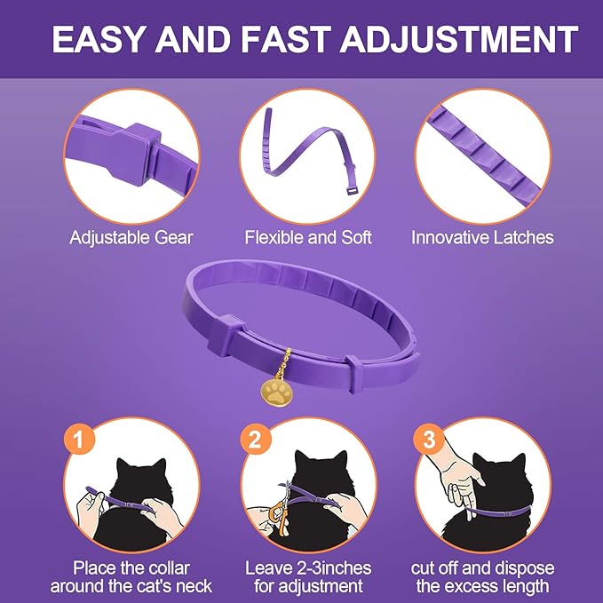 Weewooday 4 Pcs Cat Calming Collar Adjustable Pheromones Scent Relaxing Cat Collar with 2 Pendant for Puppies Reduce Stress Aggression Anxious, up to 15 Inches(Purple, Gold)