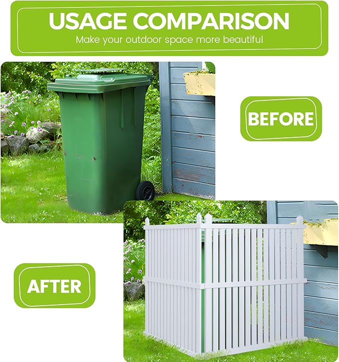 36"W X 45"H Outdoor Privacy Screen, Vinyl Air Conditioner Fence with Metal Stake, No Dig Trash Can Enclosure for Outside- 2 PVC Panels, White, Vertical, X-SPVC-4536
