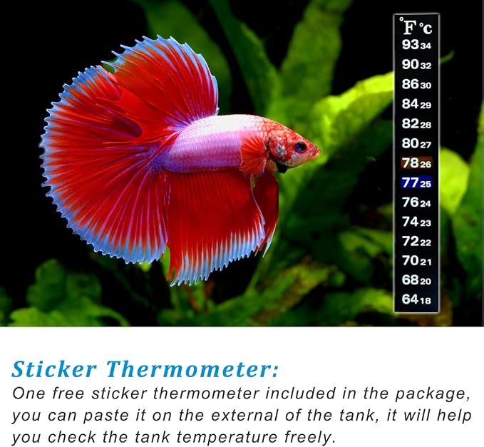 100Watt Aquarium Heater for 15-25 Gallon Fish Tank, Adjustable Submersible Heater Thermostat with Thermometer Strip and Suction Cup