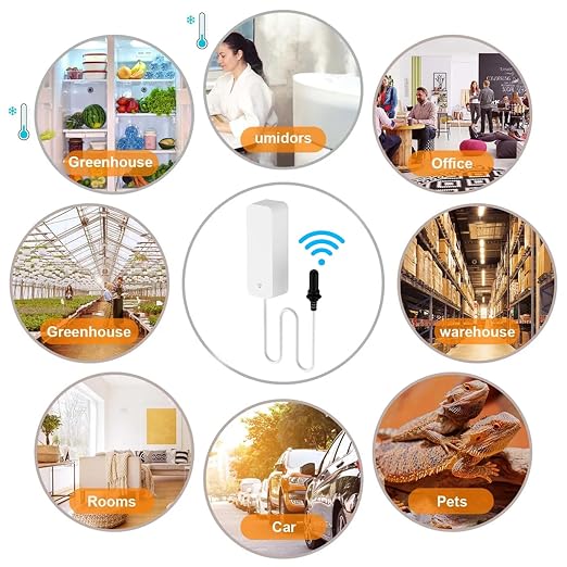 Smart Thermometer Hygrometer with Probe, WiFi Aquarium Temperature Humidity Gauge with App Remote Monitor, Indoor Refrigerator Thermometer Sensor, Data Storage&Export, Compatible with Alexa. 4PCS