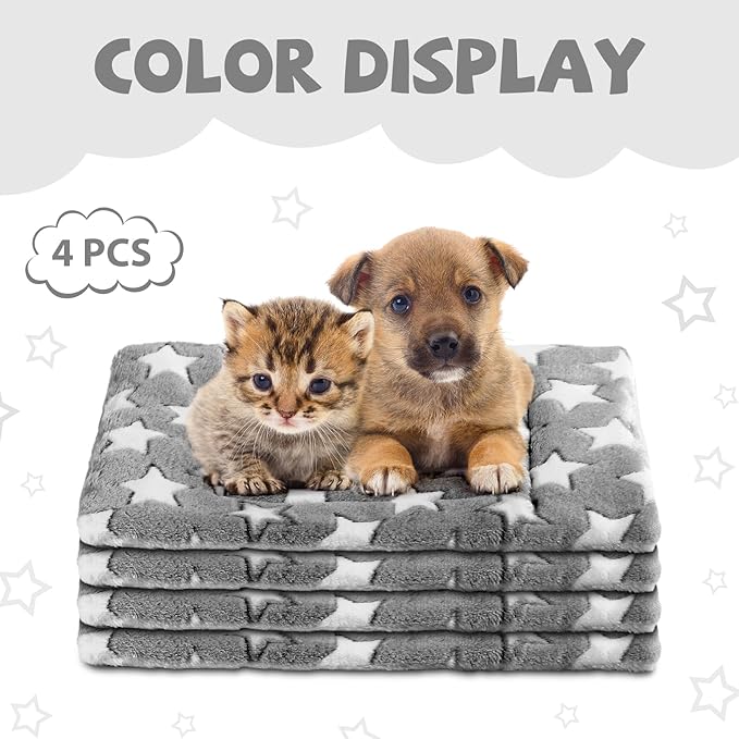 Haull 4 Pcs Waterproof Guinea Pig Bedding Guinea Pig Bed Plush Cage Liners Soft Rabbit Dog Crate Pad Cat Mat Reversible Cozy Animal Pee Pad Hamster Bunny Mat Accessory(Gray Star,13 x 18.5 Inch)