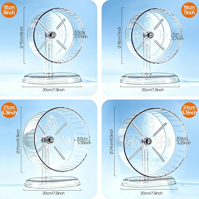 Hamster Wheel,Super Silent Hamster Exercise Wheels,Silent Wheel,Hamster Wheels,Adjustable Stand Hamsters Exercise Wheels,Quiet Rat Wheel (Transparent, Ф7 inch)