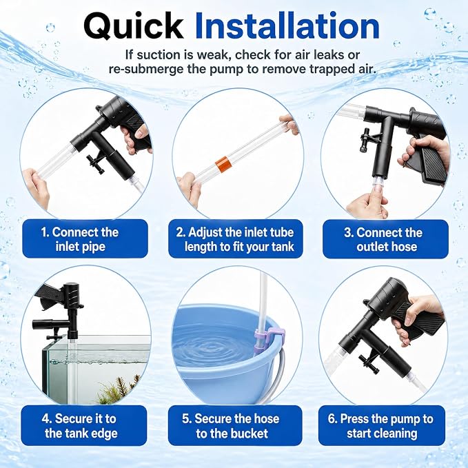 Fish Tank Cleaner Kit with Digital Thermometer, Gravel Vacuum for Aquarium, Aquarium Vacuum & Siphon, Fish Tank Cleaning Kit, Safe for Shrimp & Small Fish