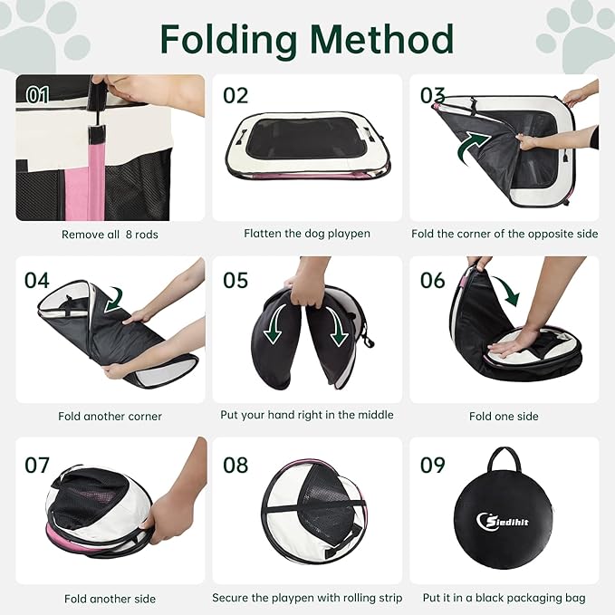 Dog Playpen,Cat Pet Puppy Pen,Portable Playpens for Dogs Indoor Outdoor Travel Camping Use,Foldable Dog Kennel Tent Crate for Rabbit Small Animals with Carrying Case (Pink, Small)