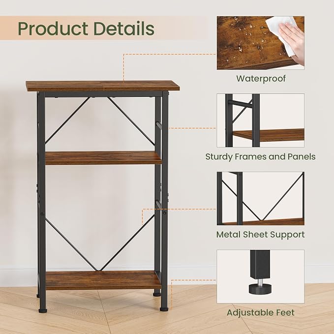 Snughome 5-10 Gallon Aquarium Stand, 3 Tier Fish Tank Stand with Storage, Fish Tank Stand with Metal Frame, Reptile Turtle Tank Stand for Home Office, 20.47" x 11.02" x 30.52", Rustic Brown