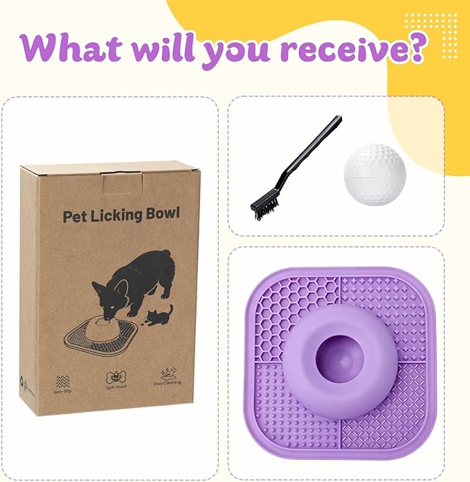PetsHome Slow Feeder Dog Bowls & Lick Mat for Liquid and Thick Treat, Anti-Slip Dog Lick Bowl with Interactive Rolling Ball, 5/6 Cup Pup Licking Toy for Large Medium Small Dogs and Cats Purple