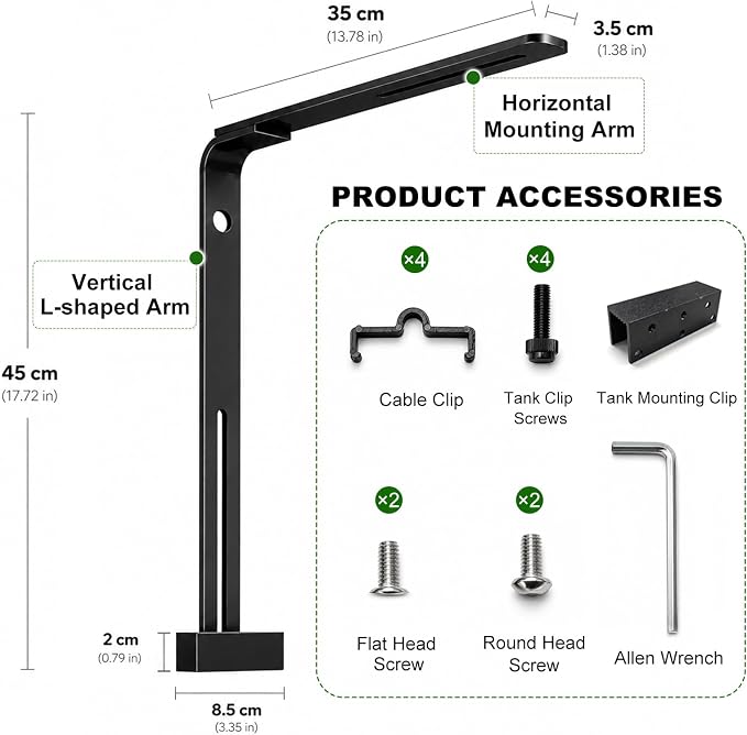 FZONE Aquarium Light Clip Holder for AXON, Adjustable Aquarium Fish Tank Mount with Height & Front-to-Back Positioning for Planted, Freshwater and Saltwater Tanks (1 Piece)