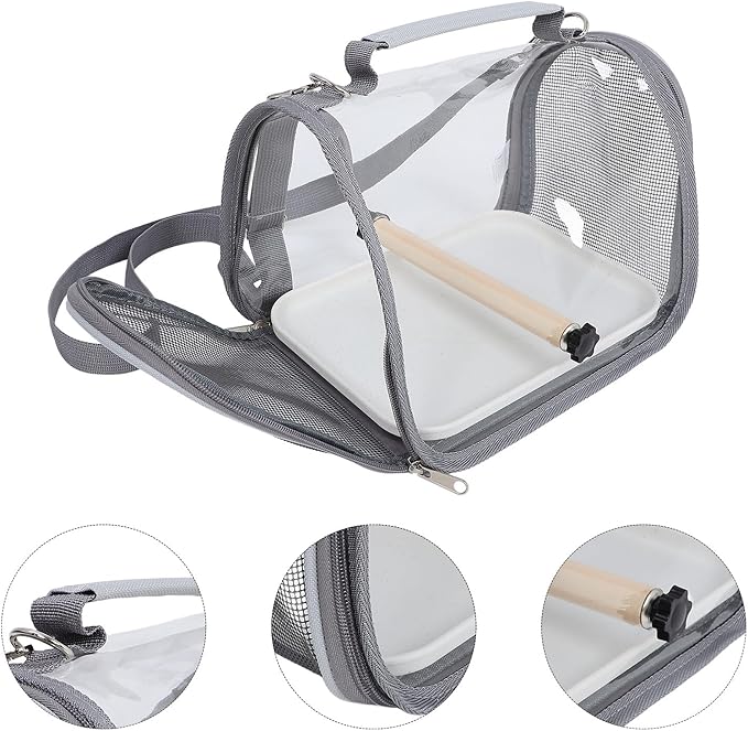 Small Bird Travel Cage Carrier Portable Parrot Carrier Bag with Breathable Mesh Small Gray Travel Cage for Budgie Conure Outdoor Transport