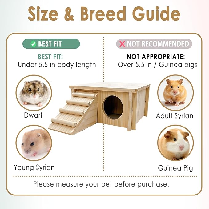 Wooden Hamster Hideout House,Gerbil Hide Hut with Climbing Ladder Platform,Dwarf Syrian Hamster Hideaway Cave Cage Accessories Habitats Decor for Rat Mice Mouse and Other Small Pets