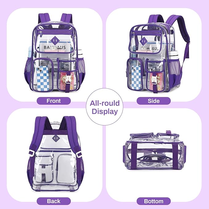 PIG PIG GIRL Clear Backpack for School,Heavy Duty PVC Transparent Bookbag for Girls Stadium Approved See Through Backpack