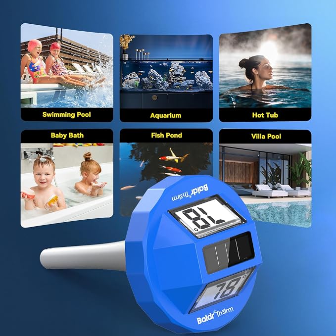Pool Thermometer Solar Digital Floating, High Precision Large Screen Without Fogging with Double-Sided Display Screen for Swimming Pool, Aquarium, Spa, Hot Spring, Ponds