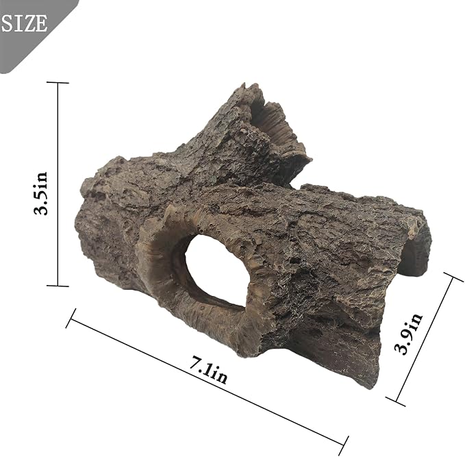 Tfwadmx Leopard Gecko Hide, 7" Reptile Hideout, Resin Simulated Hollow Log for Aquarium, Betta Fish Hideout, Reptile Tank Accessories for Corn Snakes, Young Lizards, Hermit Crabs, Frogs