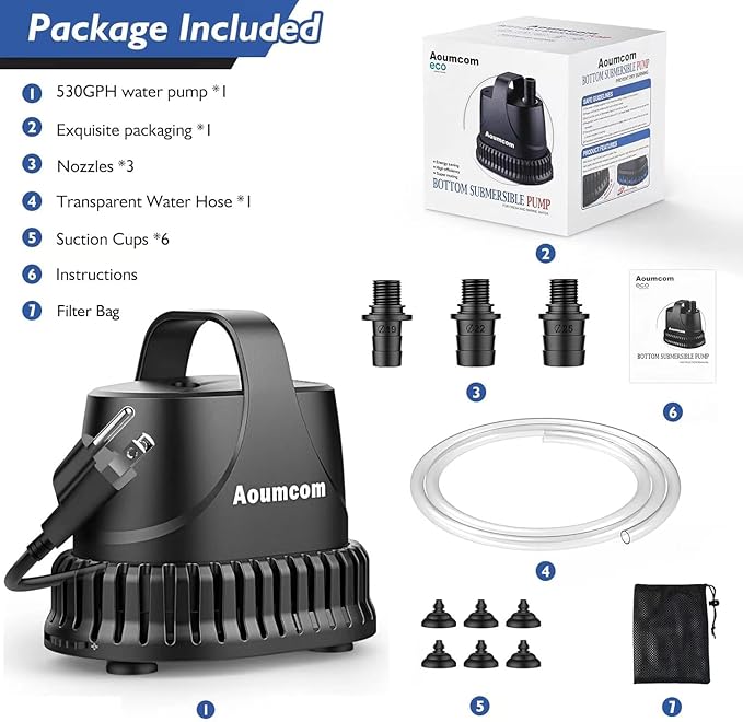 800GPH Submersible Water Pump, 40W Fountain Pump, Sump Pump, Pond Pump, 3000L/H Water Pump with 7ft Power Cord for Aquarium, Water Table, Waterfall, Fish Tank, Hydroponics