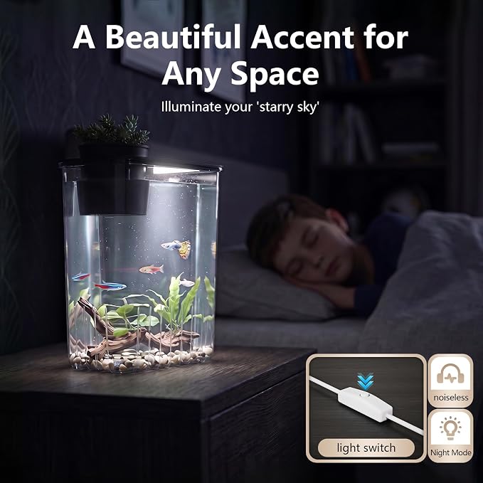 1 Gallon Betta Fish Tank Aquarium Starter Kit with Light and Lid(Black) | Premium Acrylic Aquarium with Light and Lid, Crystal Clear Starter Kit for Betta Fish, Shrimp, Snails and Small Fish