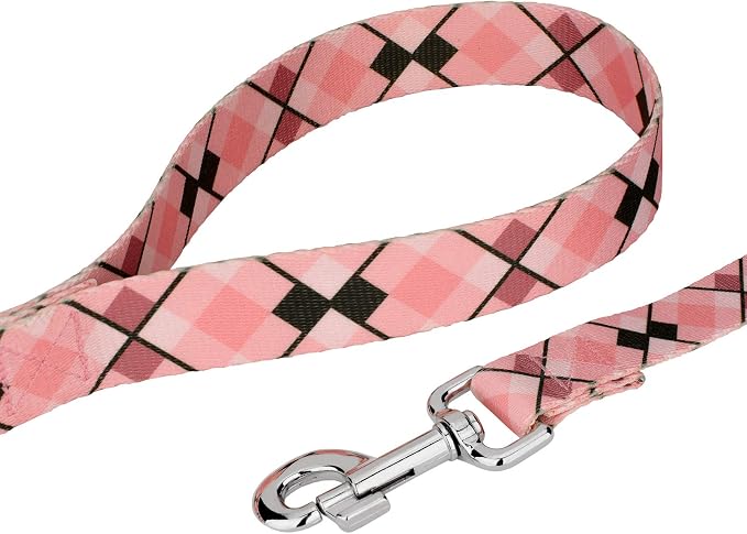 Country Brook Petz - Pink and Brown Argyle Everyday Dog Collar and Leash Limited Edition - Plaid and Argyle Collection Featuring Charming Designs (1/2 Inch, Extra Small)