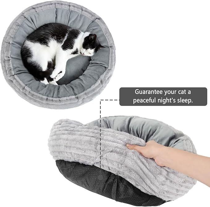 CANMIL Cat Bed, Cat Bed for Indoor Cats, 20’’ Donut Cat Bed for Cats and Small Dogs, Washable Round Pet Bed, Indoor Use