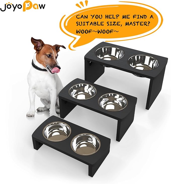 Elevated Dog Bowls, Waterproof Raised Dog Bowl for Medium & Large Dogs, HIPS Poly Lumber Stand with 2 Stainless Steel Bowls, Indoor & Outdoor Use (10'' Tall–48 oz Bowl, Black)