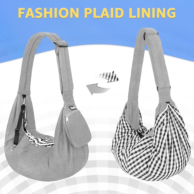 SlowTon Dog Carrier Sling - Thick Padded Shoulder Strap Adjustable Dog Carriers for Small Dogs, Puppy Carrier Purse for Pet Cat with Front Zipper Pocket Safety Belt Machine Washable (GY, L)