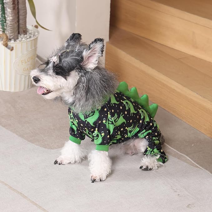 CuteBone Dinosaur Costume Dog Pajamas, Stretchy Spandex Crystal Velvet Sleepwear Coat for Small Dogs, Soft & Warm Pet Outfit Clothes for Cold Weather, Cozy Pullover Design COSP14S