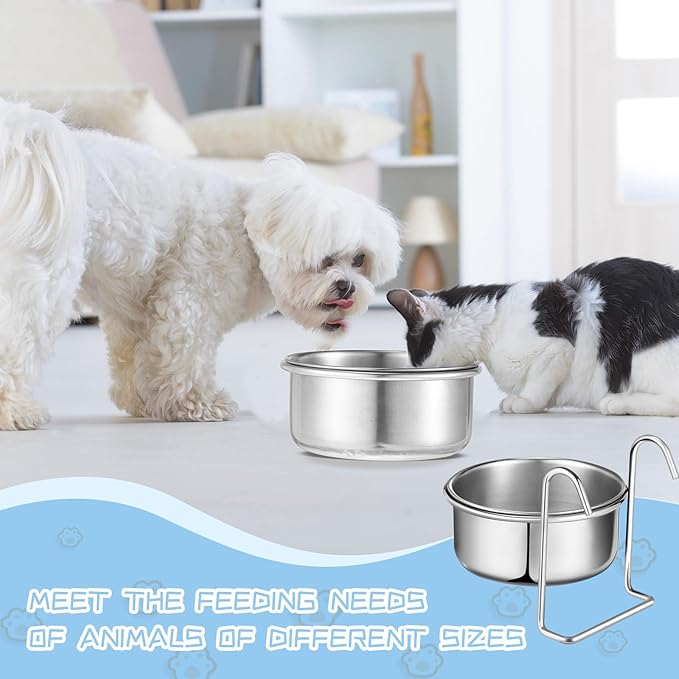 Layhit 6 Pcs 10 oz Kennel Pet Hanging Bowl Stainless Steel Coop Cup with Hanger None Spill Dog Crate Water Bowl Kennel Dog Rabbit Food Dish for Cage Cats Birds Chicken Reptiles